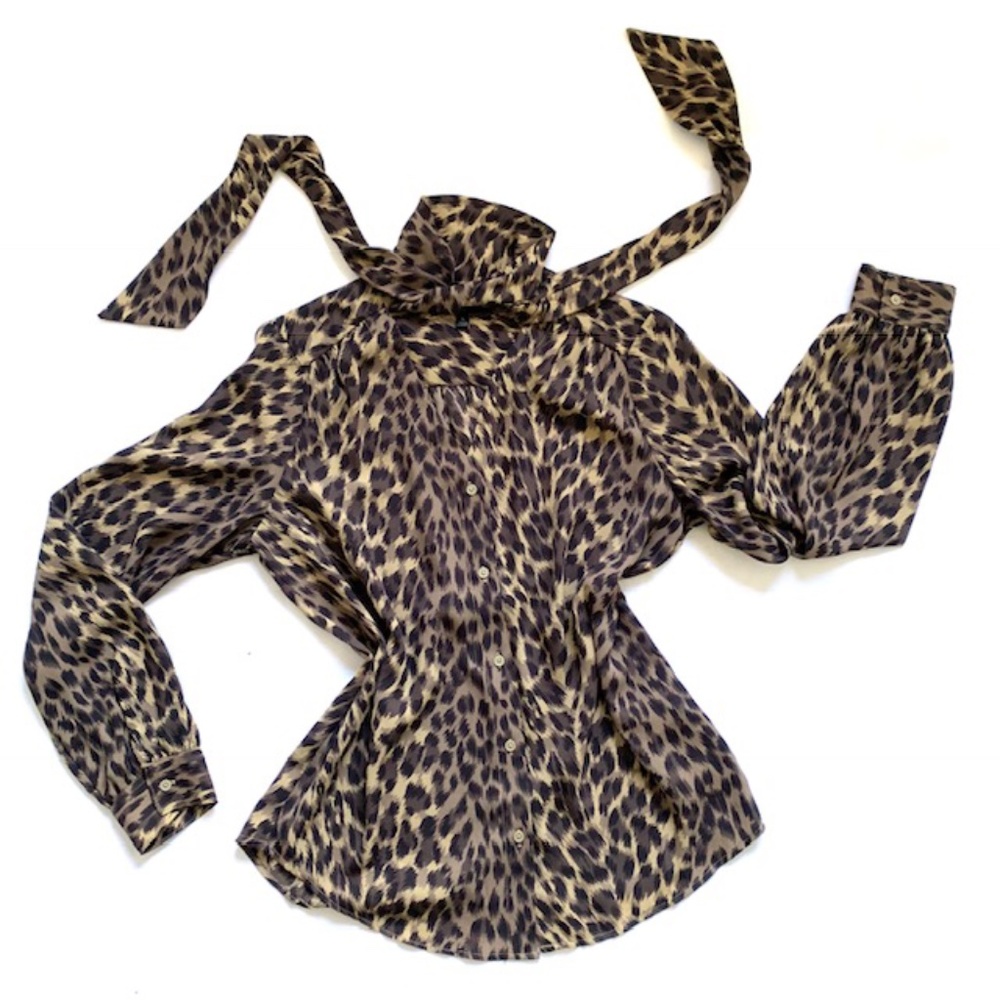 BR Factory Leopard Print Tie Blouse